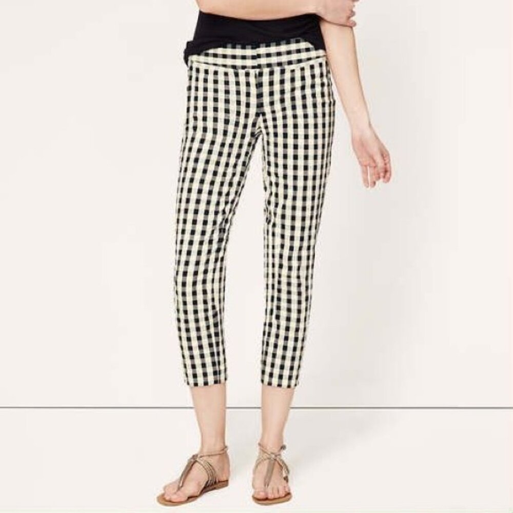 LOFT Black and Cream Skinny Pants with Bold Pattern NWOT